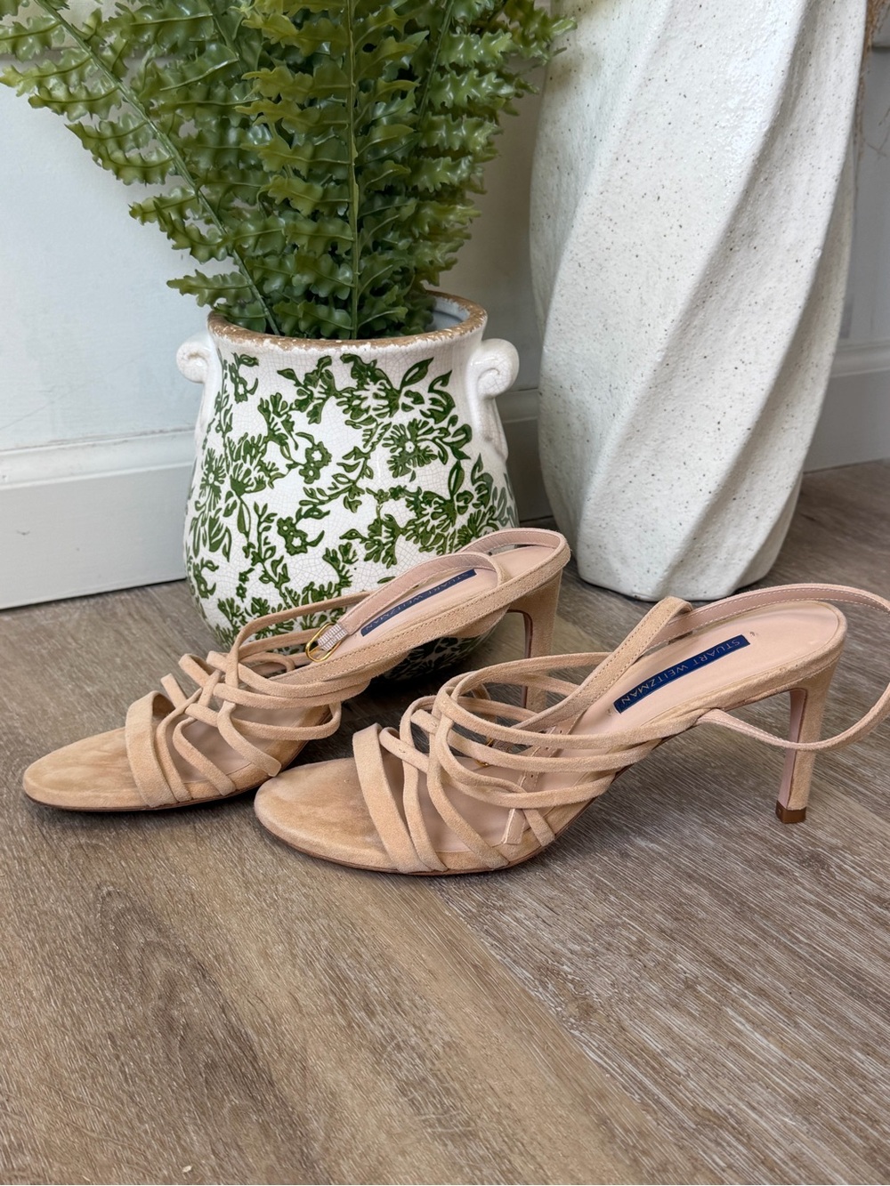 Stuart Weitzman Nude Strappy Suede Stiletto Sandals